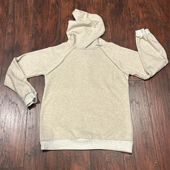 Bibi Tan Beige Hoodie Wood Button Accents Size Small - Picture 4 of 4